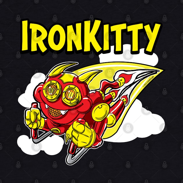 Iron Kitty rocketing through the sky by eShirtLabs